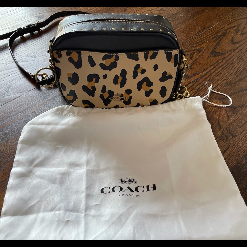 Coach leather isla crossbody leopard print bag